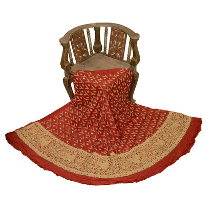 Sanskriti vintage Dark Red Long Skirt Pure Silk Hand Beaded Unstitched Lehenga