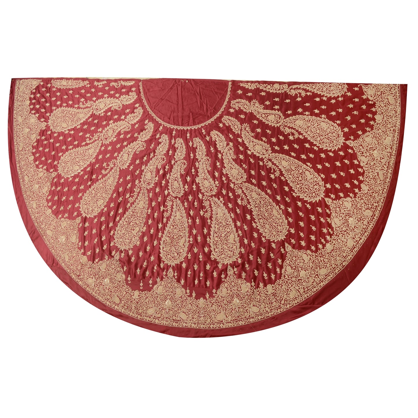 Sanskriti Vintage Long Skirt Pure Satin Red Handmade Unstitched Zardozi Lehenga