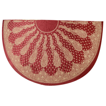 Sanskriti Vintage Long Skirt Pure Satin Red Handmade Unstitched Zardozi Lehenga