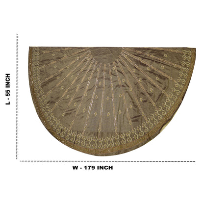 Sanskriti Vintage Golden Purple Art Silk Skirt Unstitched Hand Beaded Sequins