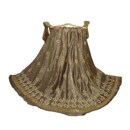 Sanskriti Vintage Golden Purple Art Silk Skirt Unstitched Hand Beaded Sequins