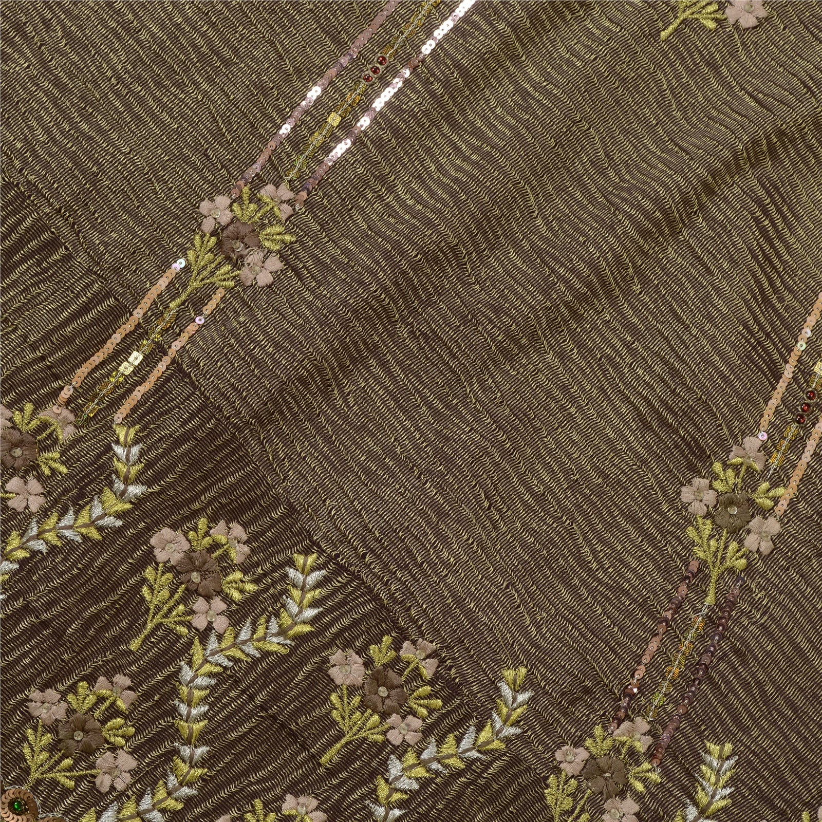 Sanskriti Vintage Golden Purple Art Silk Skirt Unstitched Hand Beaded Sequins