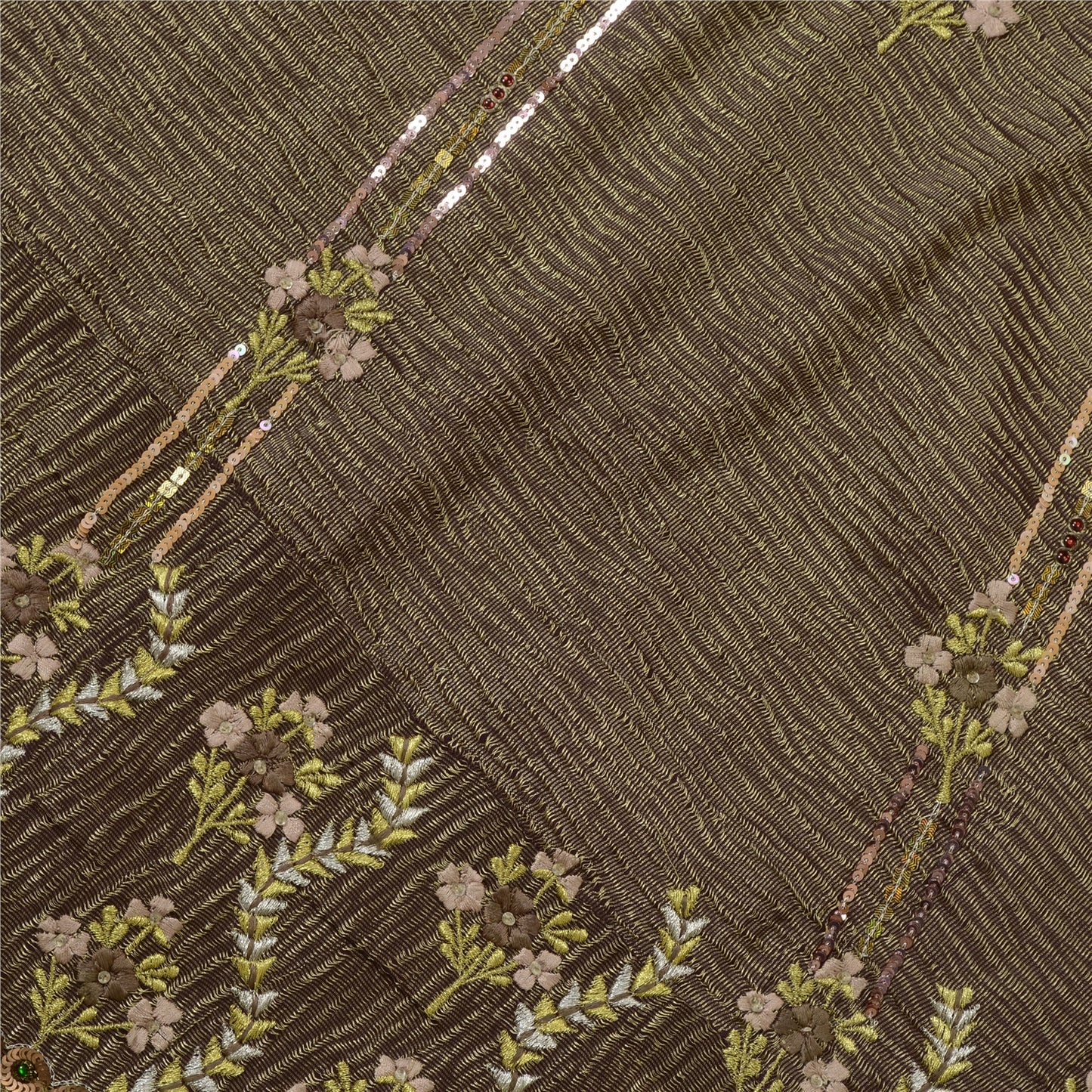 Sanskriti Vintage Golden Purple Art Silk Skirt Unstitched Hand Beaded Sequins