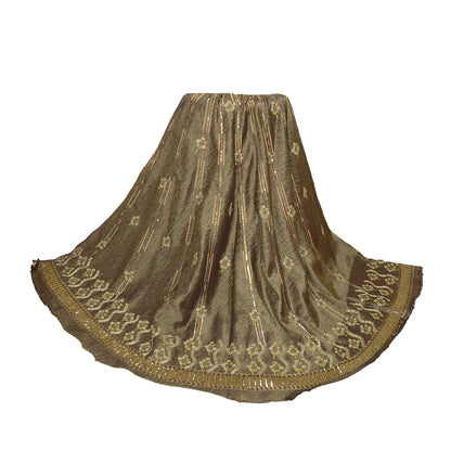 Sanskriti Vintage Golden Purple Art Silk Skirt Unstitched Hand Beaded Sequins