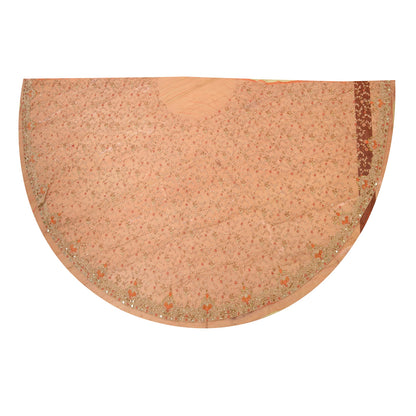 Sanskriti Vintage Peach Long Skirt Net Mesh Hand Beaded Unstitched Zari Lehenga