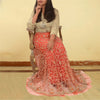 Sanskriti Vintage Peach Long Skirt Net Mesh Hand Beaded Unstitched Zari Lehenga