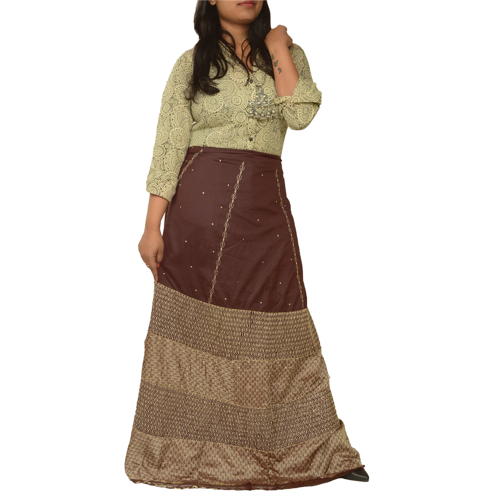 Sanskriti Vintage Purple Long Skirt Pure Silk Hand Beaded Unstitched Lehenga