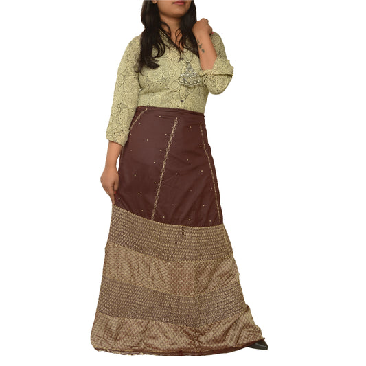 Sanskriti Vintage Purple Long Skirt Pure Silk Hand Beaded Unstitched Lehenga