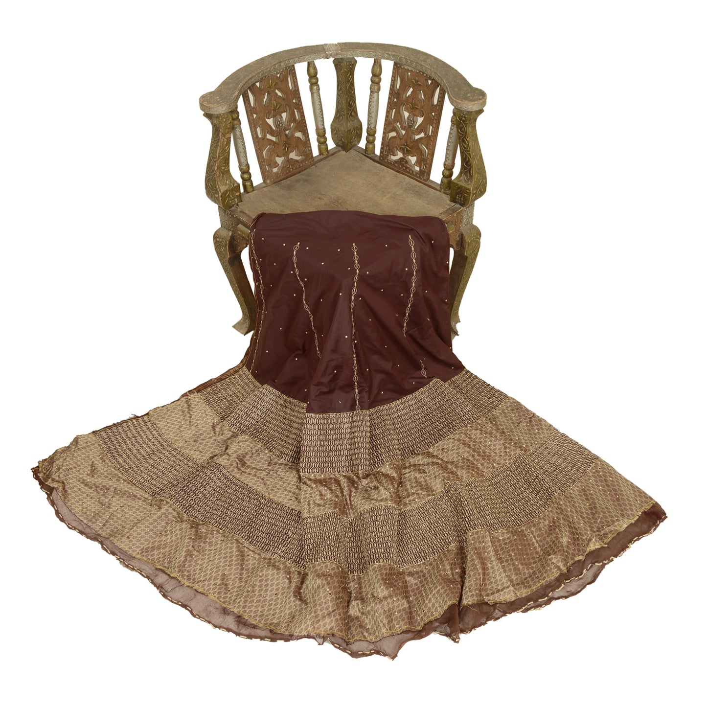 Sanskriti Vintage Purple Long Skirt Pure Silk Hand Beaded Unstitched Lehenga