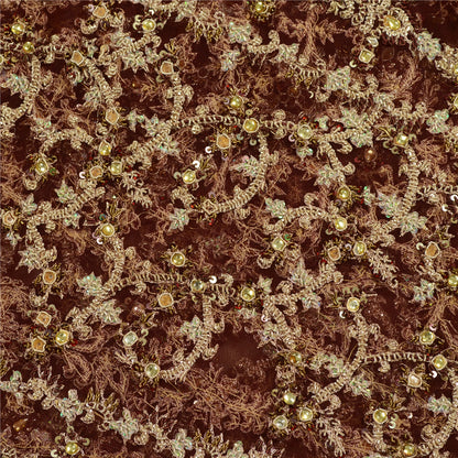 Sanskriti Vintage Long Skirt Net Mesh Handmade Unstitched Kundan Stone Lehenga