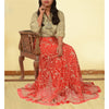 Sanskriti Vintage Red Long Skirt Net Mesh Hand Beaded Unstitched Zardozi Lehenga