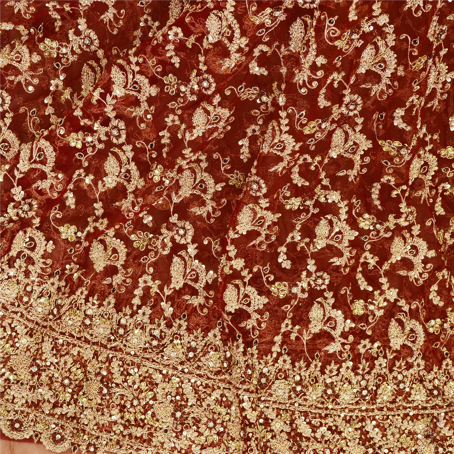 Sanskriti Vintage Long Skirt Net Mesh Handmade Unstitched Zardosi Work Lehenga