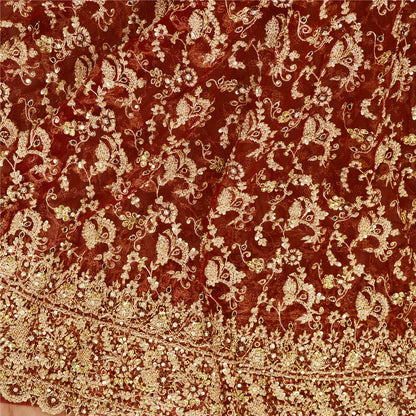 Sanskriti Vintage Long Skirt Net Mesh Handmade Unstitched Zardosi Work Lehenga