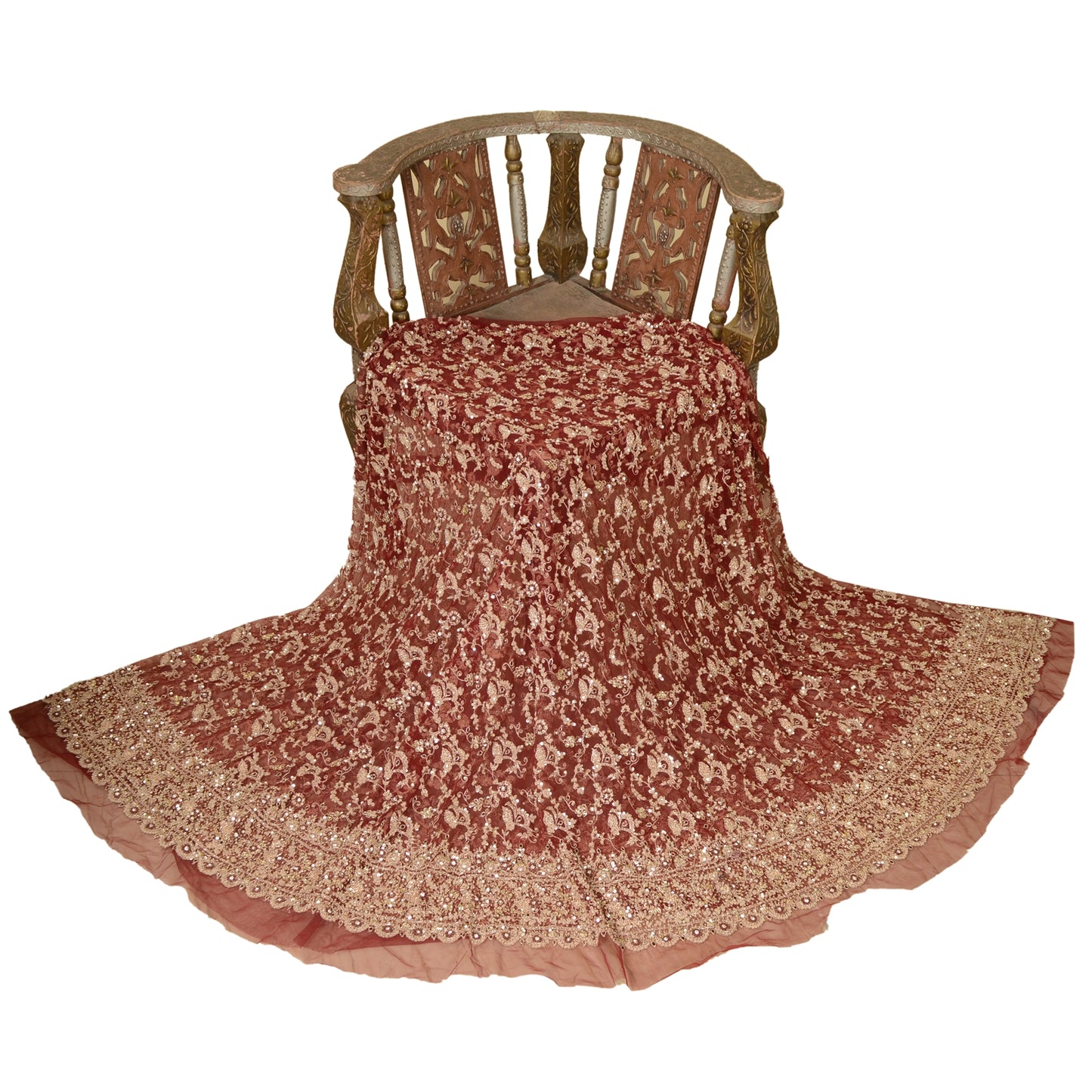 Sanskriti Vintage Long Skirt Net Mesh Handmade Unstitched Zardosi Work Lehenga