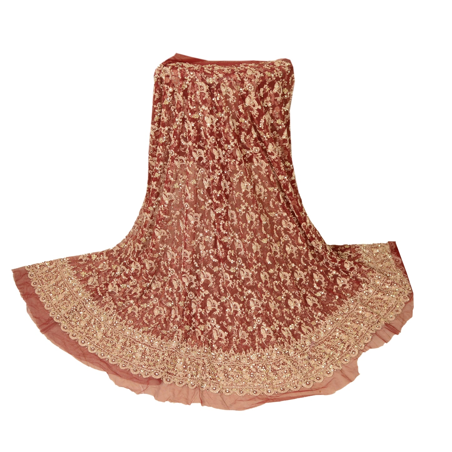 Sanskriti Vintage Long Skirt Net Mesh Handmade Unstitched Zardosi Work Lehenga