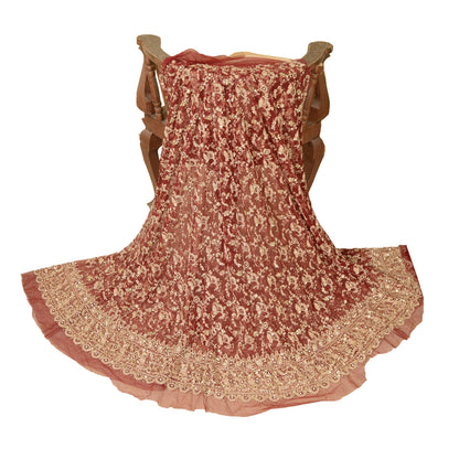 Sanskriti Vintage Long Skirt Net Mesh Handmade Unstitched Zardosi Work Lehenga