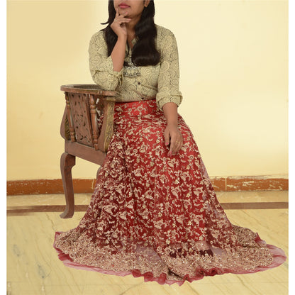 Sanskriti Vintage Long Skirt Net Mesh Handmade Unstitched Zardosi Work Lehenga