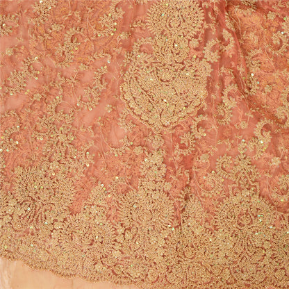 Sanskriti Vintage Peach Long Skirt Net Mesh Handmade Unstitched Zardozi Lehenga