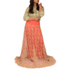 Sanskriti Vintage Peach Long Skirt Net Mesh Handmade Unstitched Zardozi Lehenga