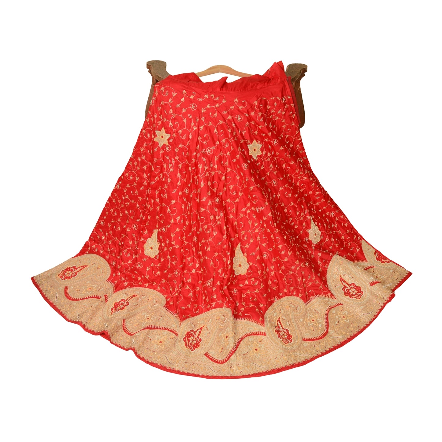 Sanskriti Vintage Long Skirt Pure Satin Silk Handmade Stitched Ethnic Lehenga