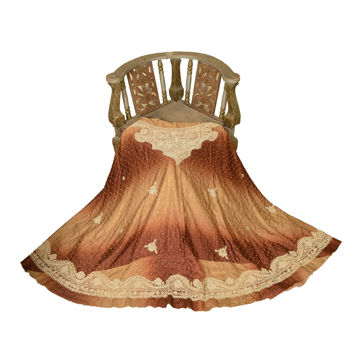 Sanskriti Vintage Long Skirt Pure Silk Hand Beaded Unstitched Zardozi Lehenga