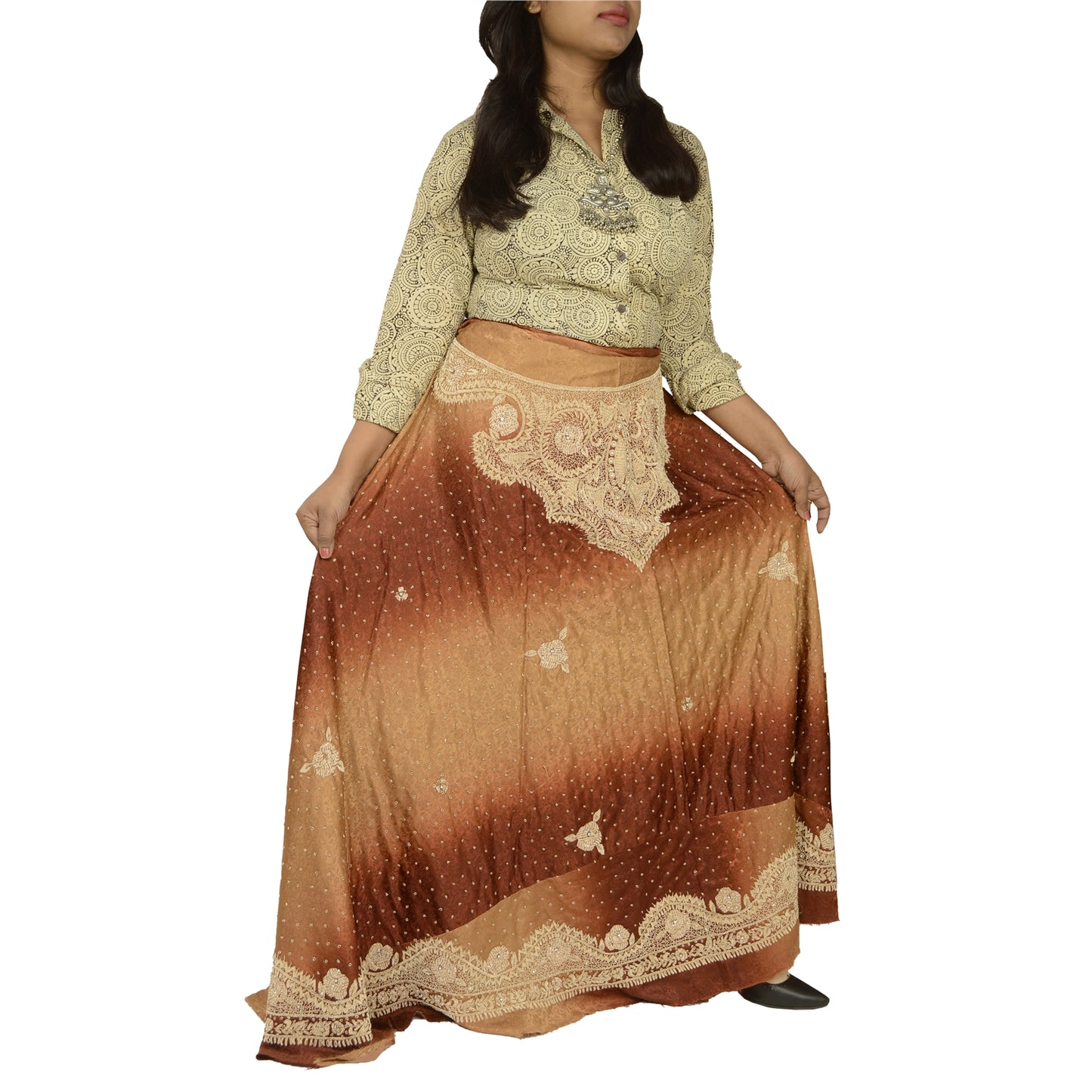Sanskriti Vintage Long Skirt Pure Silk Hand Beaded Unstitched Zardozi Lehenga