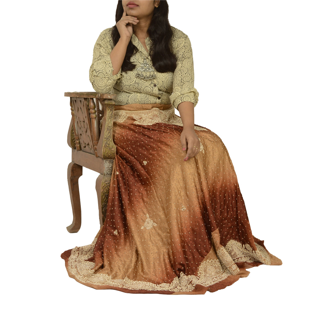 Sanskriti Vintage Long Skirt Pure Silk Hand Beaded Unstitched Zardozi Lehenga