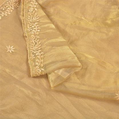 Sanskriti Vintage Long Wedding Skirt Art Silk Golden Handmade Stitched Lehenga