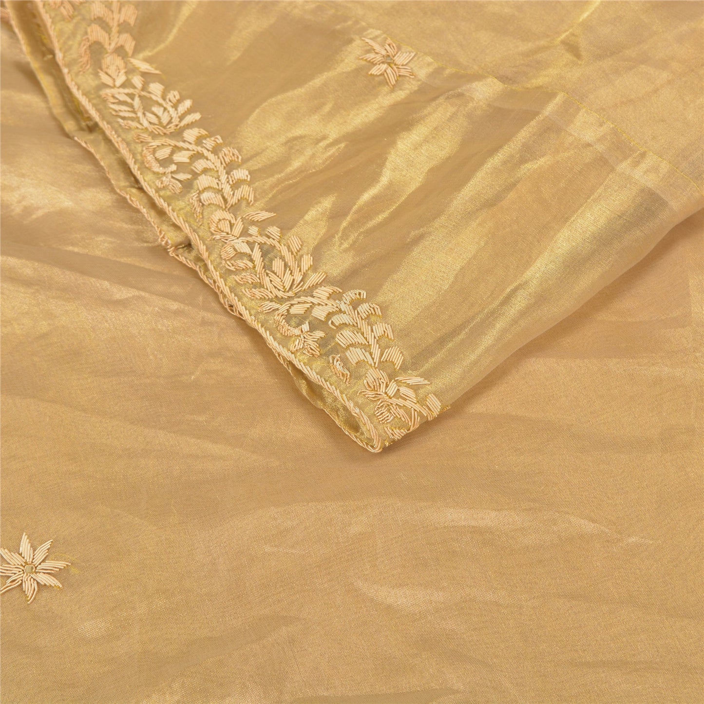 Sanskriti Vintage Long Wedding Skirt Art Silk Golden Handmade Stitched Lehenga