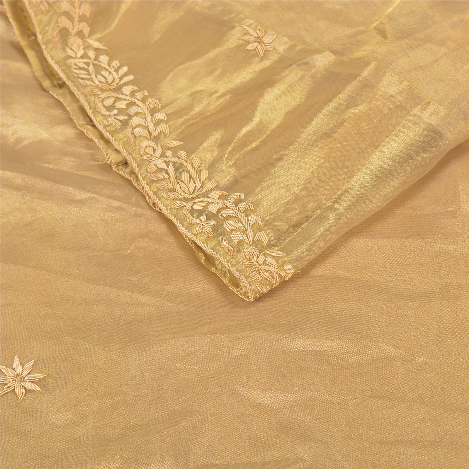 Sanskriti Vintage Long Wedding Skirt Art Silk Golden Handmade Stitched Lehenga