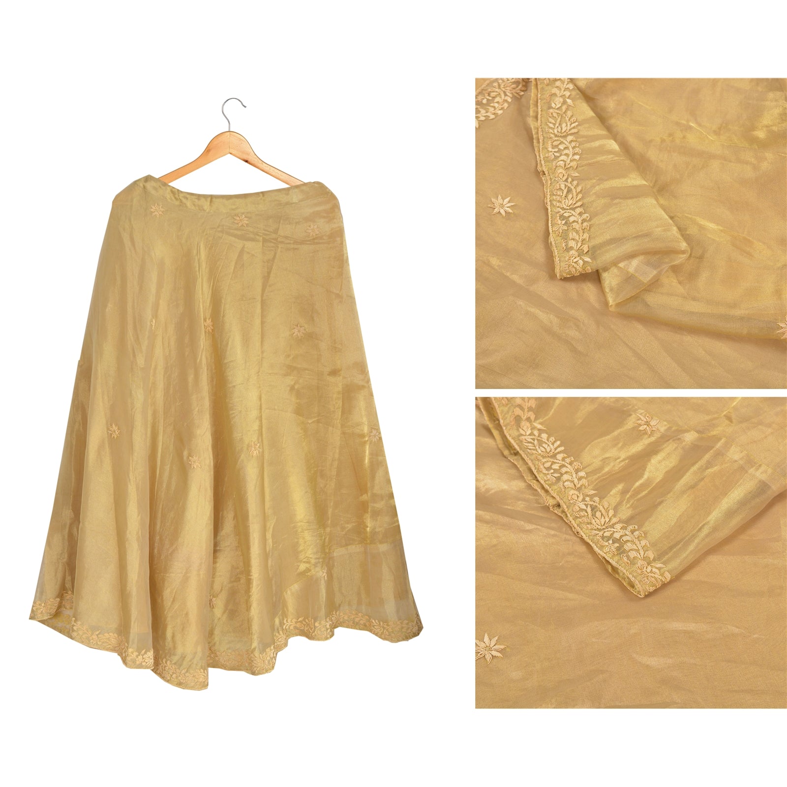 Sanskriti Vintage Long Wedding Skirt Art Silk Golden Handmade Stitched Lehenga