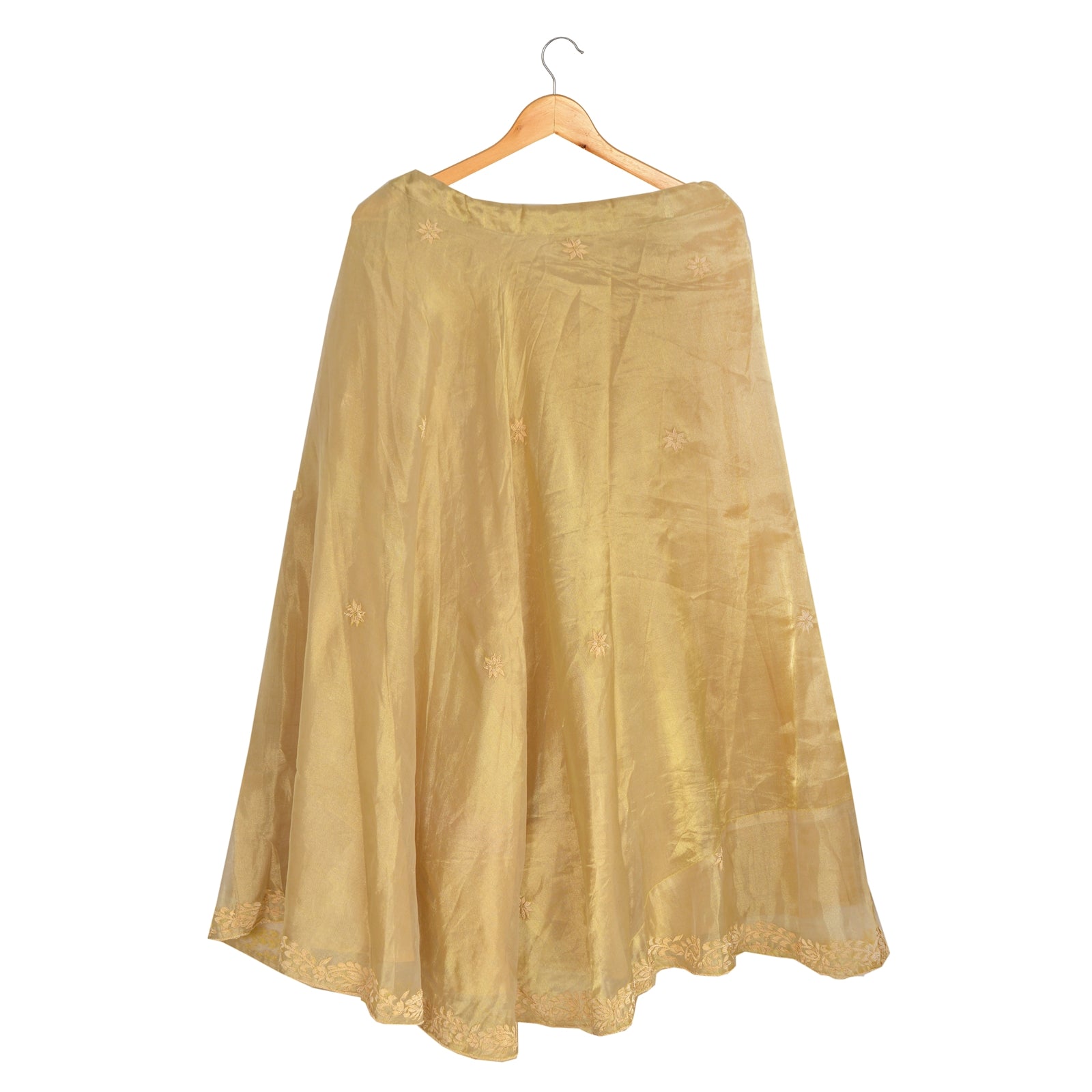 Sanskriti Vintage Long Wedding Skirt Art Silk Golden Handmade Stitched Lehenga