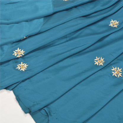 Sanskriti Vintage Long Skirt Pure Satin Silk Blue Handmade Unstitched Lehenga