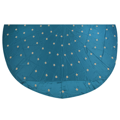 Sanskriti Vintage Long Skirt Pure Satin Silk Blue Handmade Unstitched Lehenga