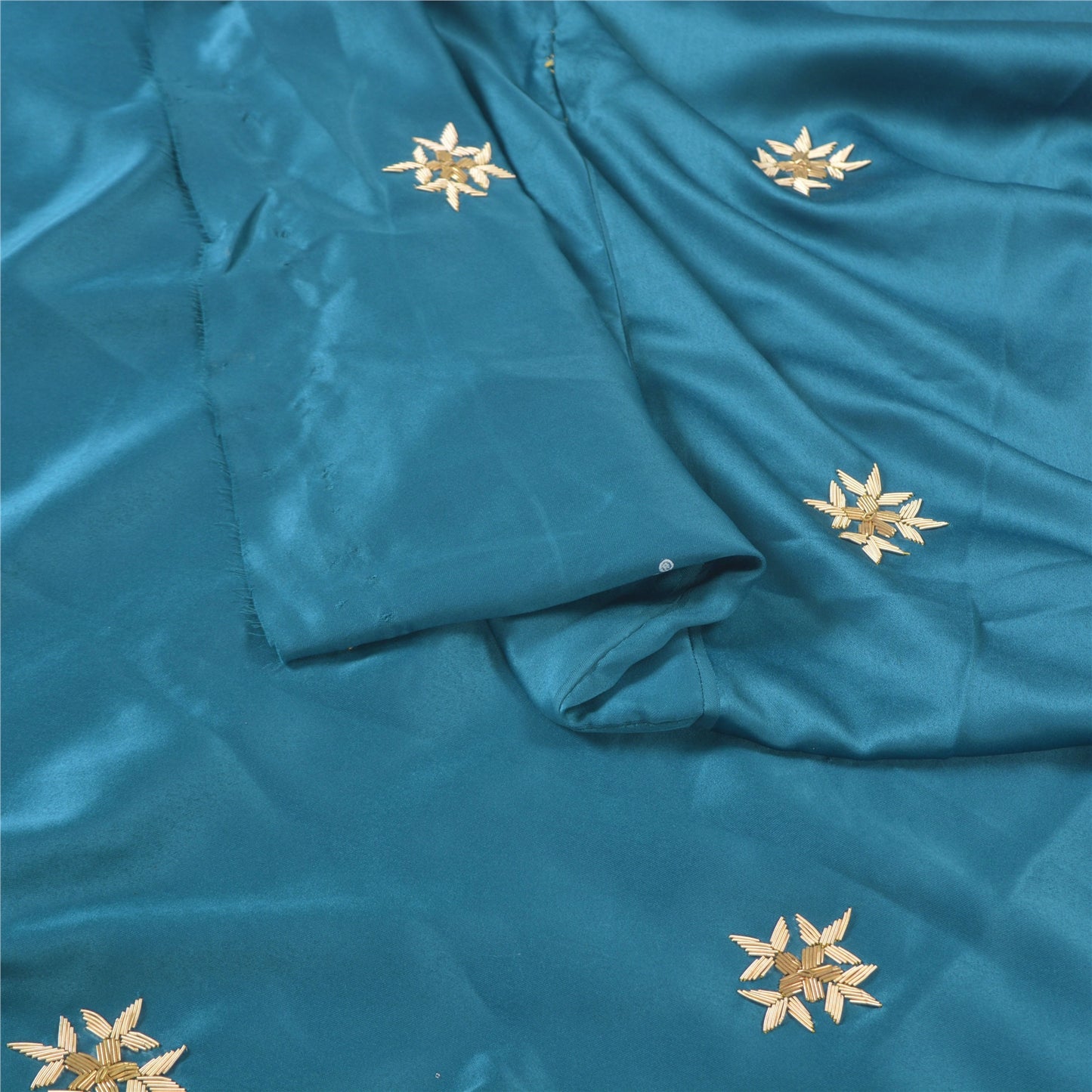 Sanskriti Vintage Long Skirt Pure Satin Silk Blue Handmade Unstitched Lehenga