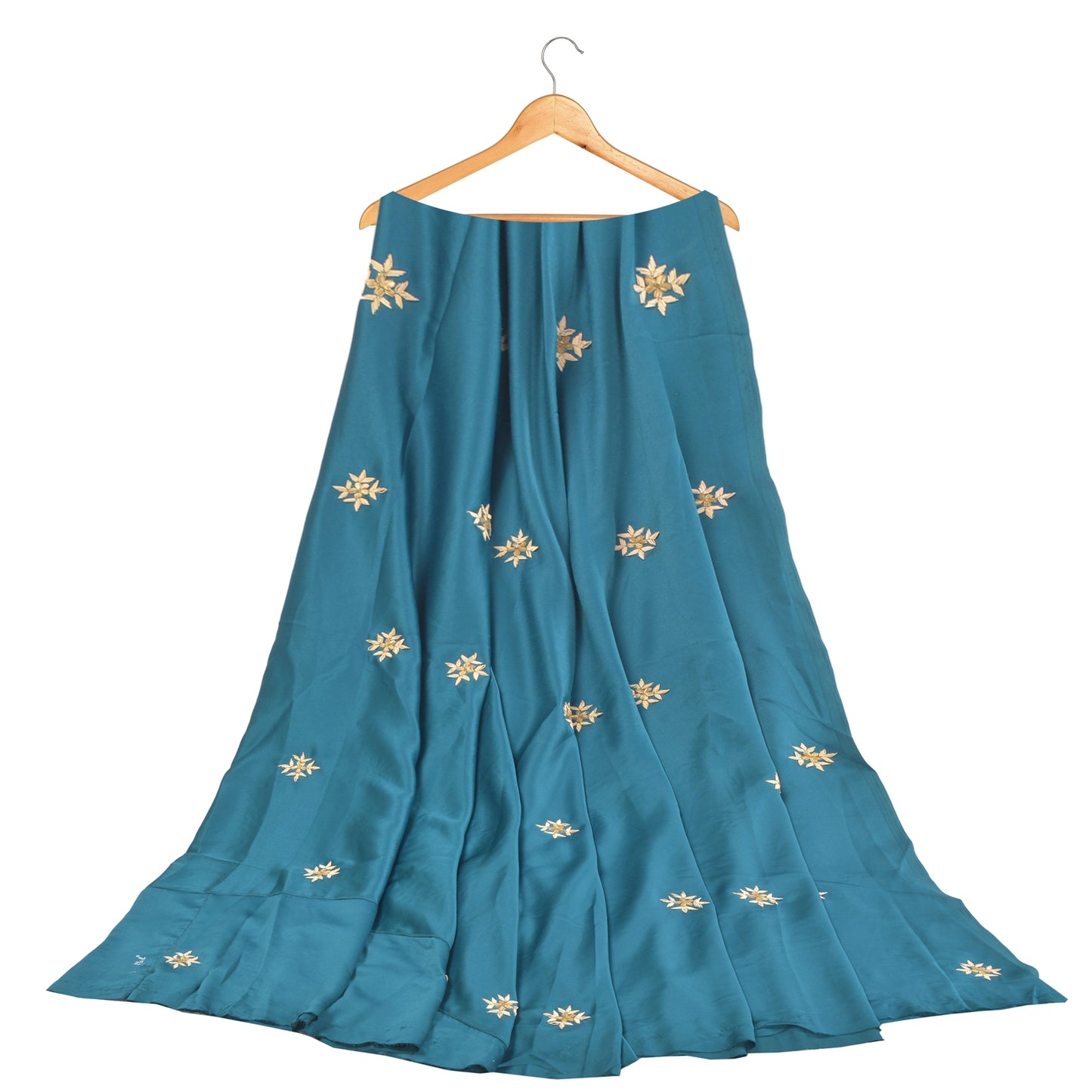 Sanskriti Vintage Long Skirt Pure Satin Silk Blue Handmade Unstitched Lehenga