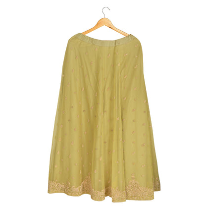 Sanskriti Vintage Long Wedding Skirt Pure Silk Green Handmade Stitched Lehenga