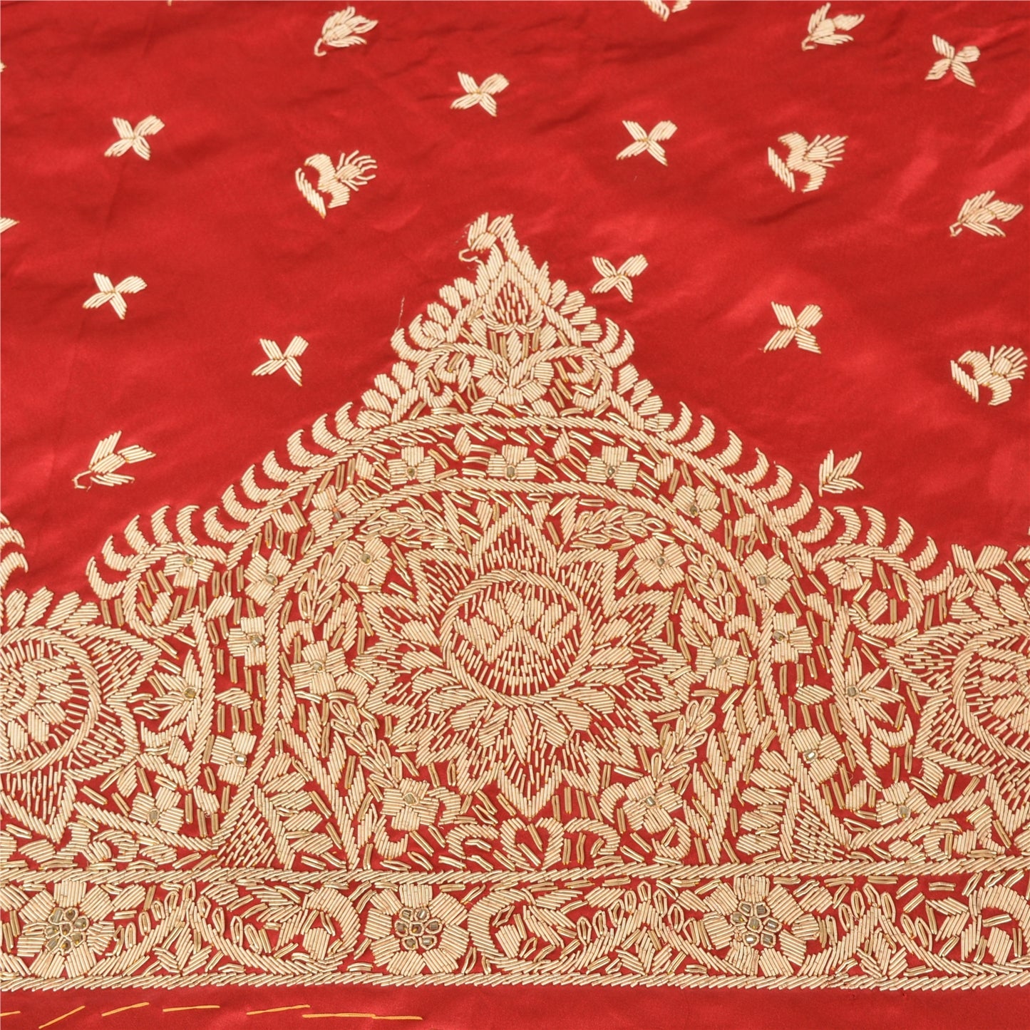 Sanskriti New Long Skirt Pure Satin Silk Red Handmade Unstitched Lehenga