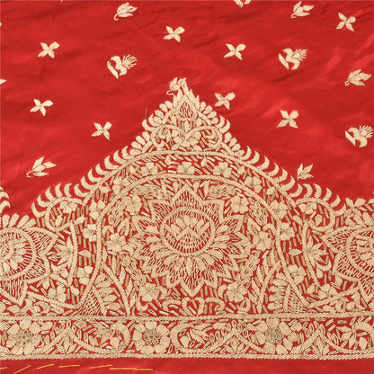 Sanskriti New Long Skirt Pure Satin Silk Red Handmade Unstitched Lehenga