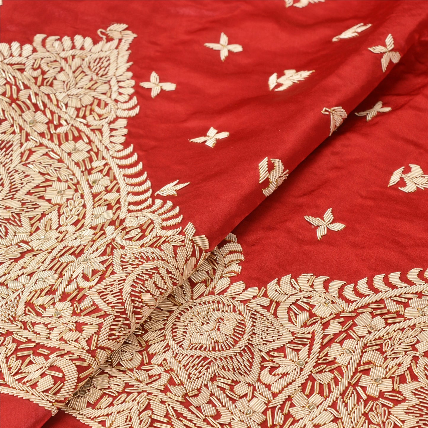 Sanskriti New Long Skirt Pure Satin Silk Red Handmade Unstitched Lehenga