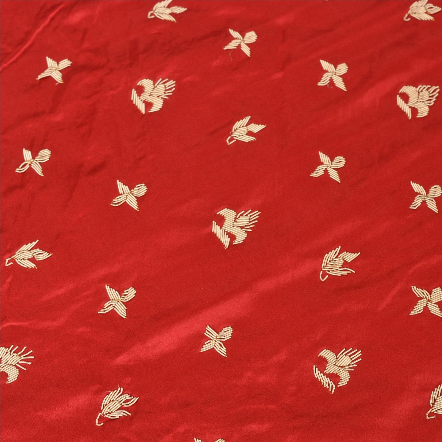 Sanskriti New Long Skirt Pure Satin Silk Red Handmade Unstitched Lehenga