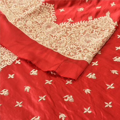 Sanskriti New Long Skirt Pure Satin Silk Red Handmade Unstitched Lehenga