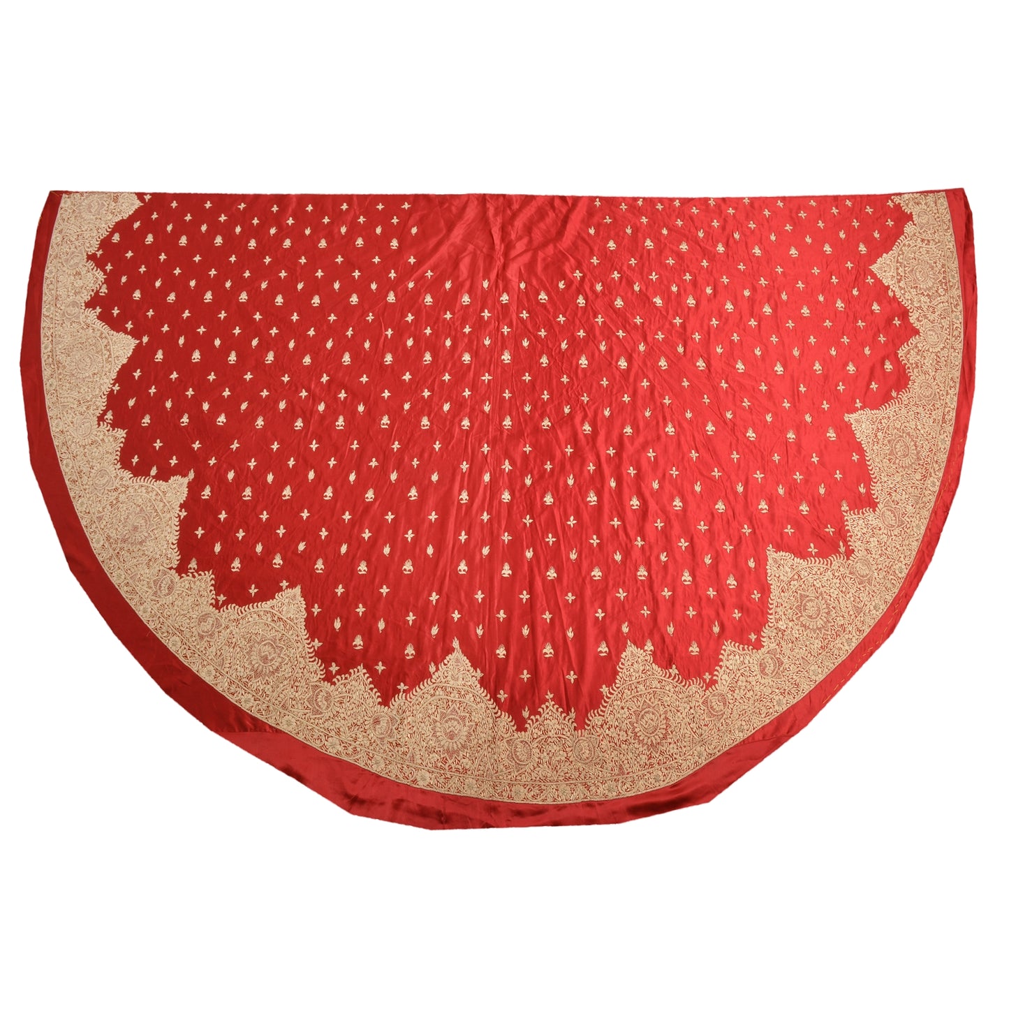 Sanskriti New Long Skirt Pure Satin Silk Red Handmade Unstitched Lehenga