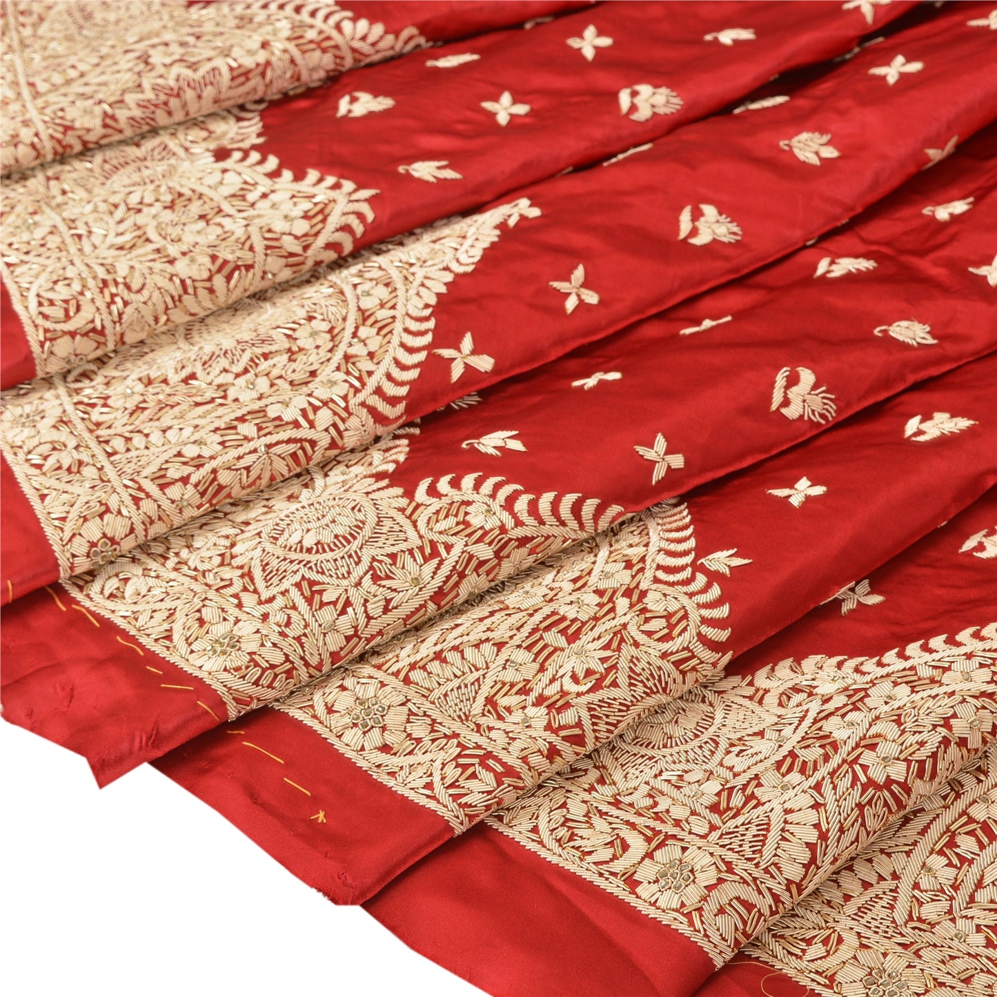 Sanskriti New Long Skirt Pure Satin Silk Red Handmade Unstitched Lehenga