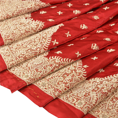 Sanskriti New Long Skirt Pure Satin Silk Red Handmade Unstitched Lehenga