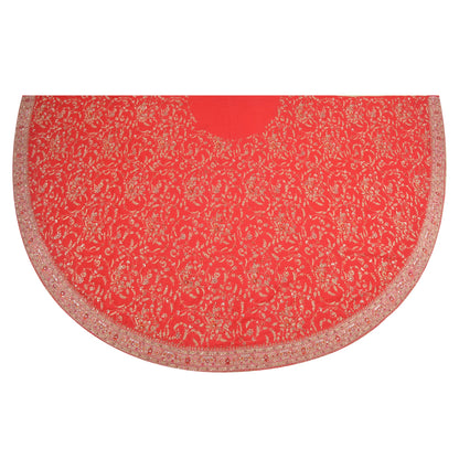 Sanskriti Vintage Pure Silk Red Long Skirt Hand Embroidered Unstitched Zardozi