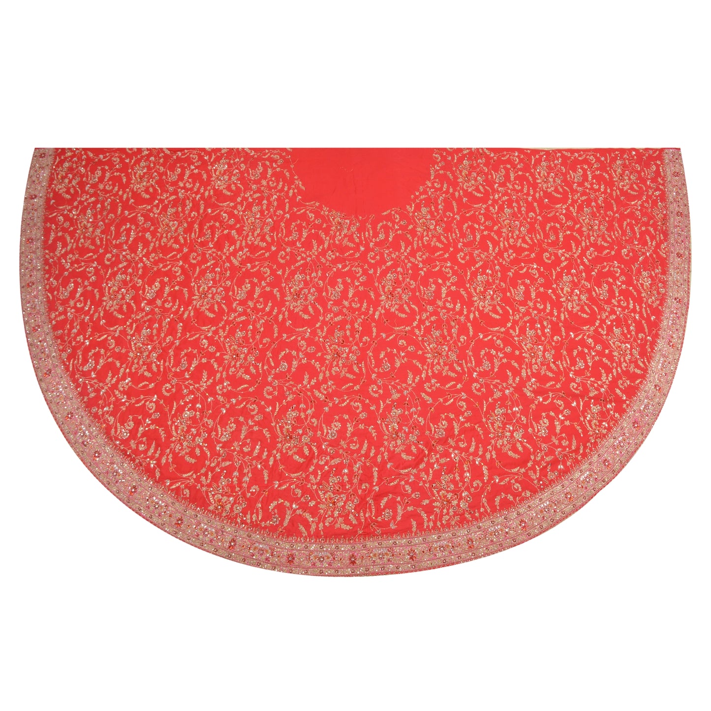 Sanskriti Vintage Long Skirt Pure Silk Red Handmade Unstitched Zardozi Lehenga