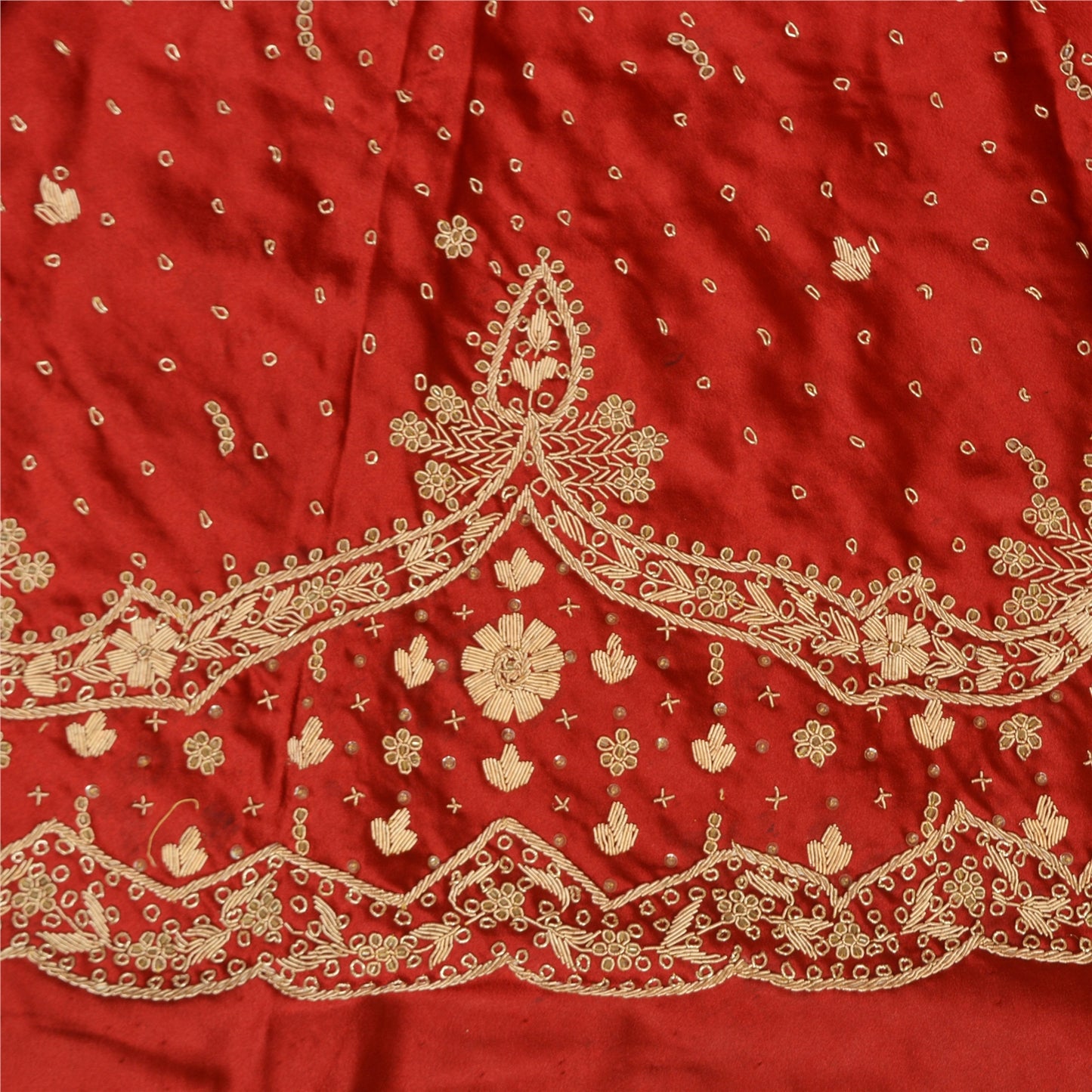 Sanskriti New Dark Red Long Skirt Pure Satin Silk Hand Beaded Lehenga/Fabric