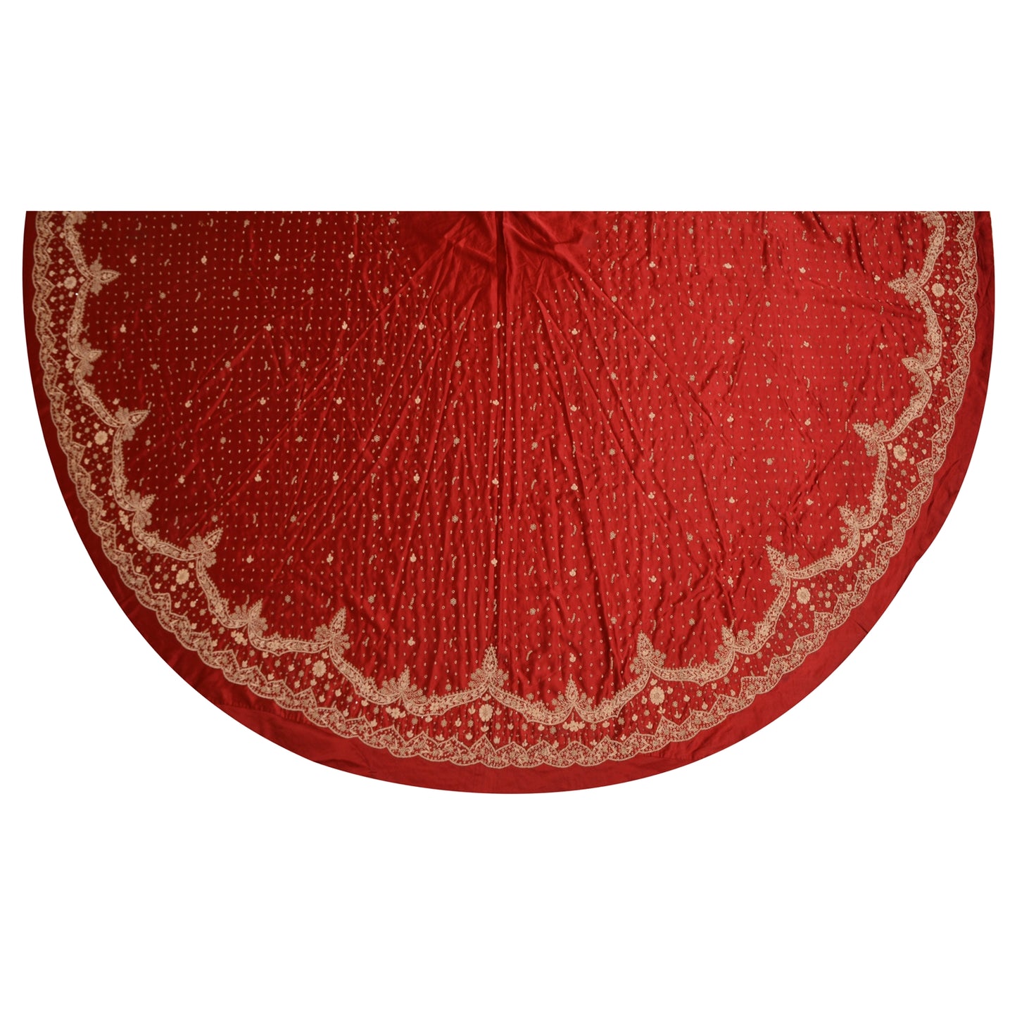 Sanskriti New Dark Red Long Skirt Pure Satin Silk Hand Beaded Lehenga/Fabric