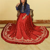 Sanskriti New Dark Red Long Skirt Pure Satin Silk Hand Beaded Lehenga/Fabric